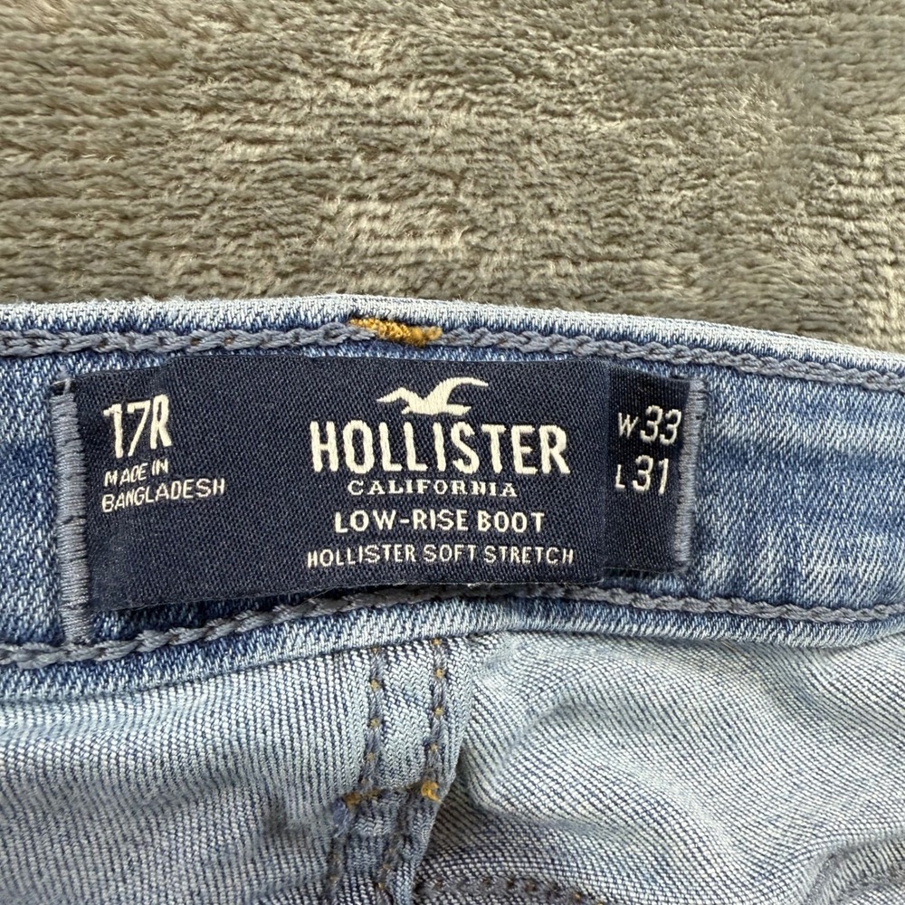 Hollister Soft Stretch Low-Rise Boot Jeans 17R W33 Distressed Mid Rise - Picture 2 of 11